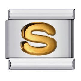 S Initial Letter Name Alphabet Gold Silver 9mm Italian Charm Compatible With Nomination Bracelet