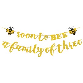 2 PCS Soon to Bee a Family of Three Baby Shower Banner Welcome Baby Party Banner Mom to Bee Dad to Bee Party Supplies Baby Shower Decoration