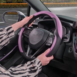 SEG Direct Car Steering Wheel Cover for Women Men, Standard Size 14.5-15 inch (37-39 cm), Auto Interior Accessories, Black and Radiant Orchid