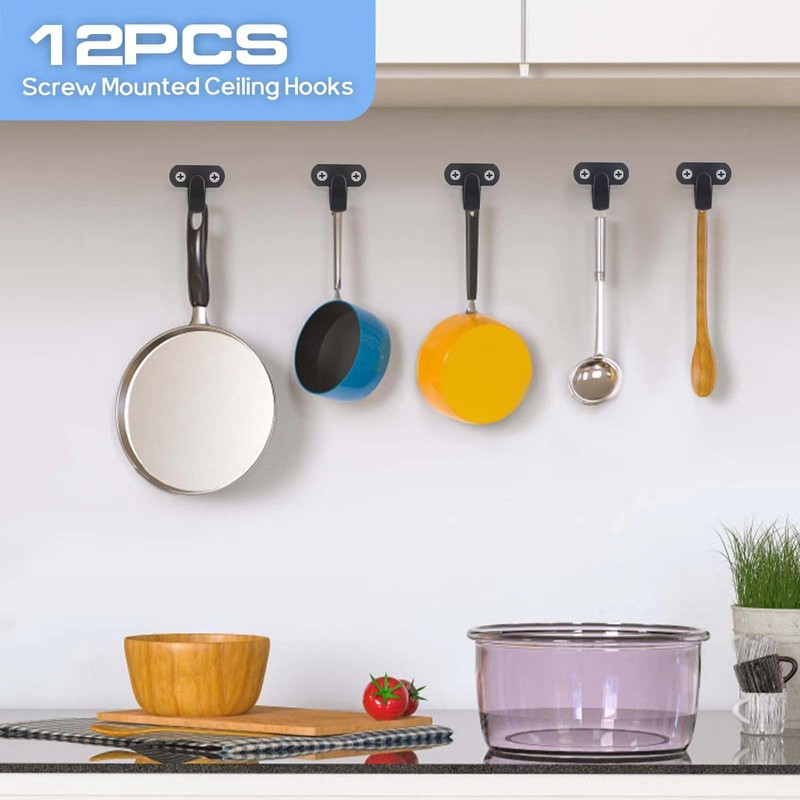 AccEncyc 12Pcs Screw Mounted Ceiling Hooks Under-Shelf Towel Robe Clothes