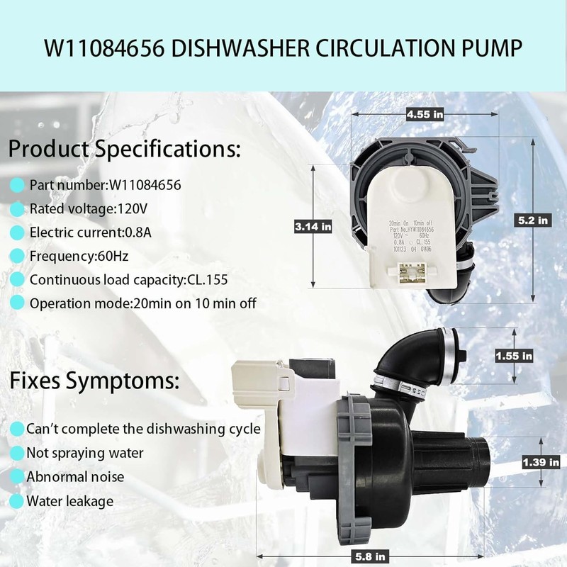 W11084656 Dishwasher Circulation Pump & Motor Assembly Compatible with Whirlpool,