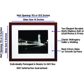 11x14 Mahogany Gallery Picture Frame with 8x10 and 8.5x11 Mat - Includes Both Attached Hanging Hardware and Desktop Easel - Frames and Mat Display Pictures or a Document Award or Certificate