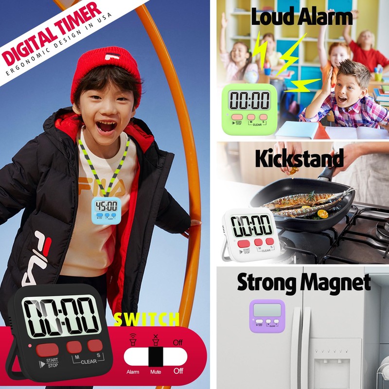 Antonki Timer, 2 Pack Timer for Kids, Kitchen Timers, Digital