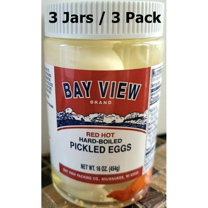 Bay View Pickled Red Hot Hard Boiled Eggs 3 Pack