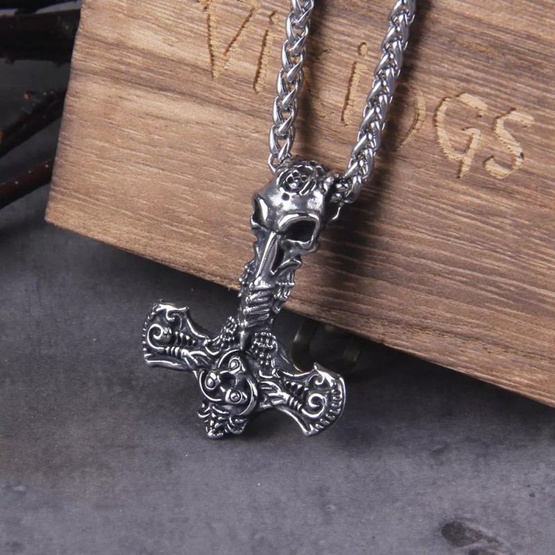 Vikings Collar Martillo Thor Calavera Celta Nórdico + Caja Madera