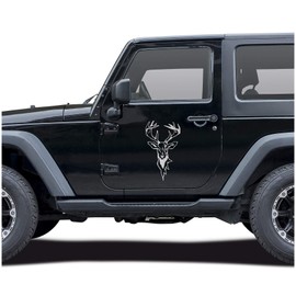 Deer Sticker Film Decor for Car, Car Accessories, Deer Head Motif, Deer, Red Deer, Hunting, Hunter, Forester, Hunting, Car Sticker (Silver Metallic, KX043 Set Large)