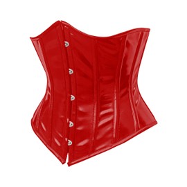 OH WEARS Women Black Pvc Basque and Corsets Underbust Waist Training Corset Black Vinyl Shapwear With Tight Lace up Plus Size Corset Steel Boned Waist Cincher (UK, Alpha, 5XL, Regular, Regular, Red)