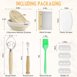 HYUYNSIVYE Sourdough Bread Proofing Basket Set Round 9 Inche& 10 Oval Cane Proofing Basket For Bread Baking，Sourdough Bread Starter Kit ，Bread Making Tools Supplies ，Banneton Basket Set