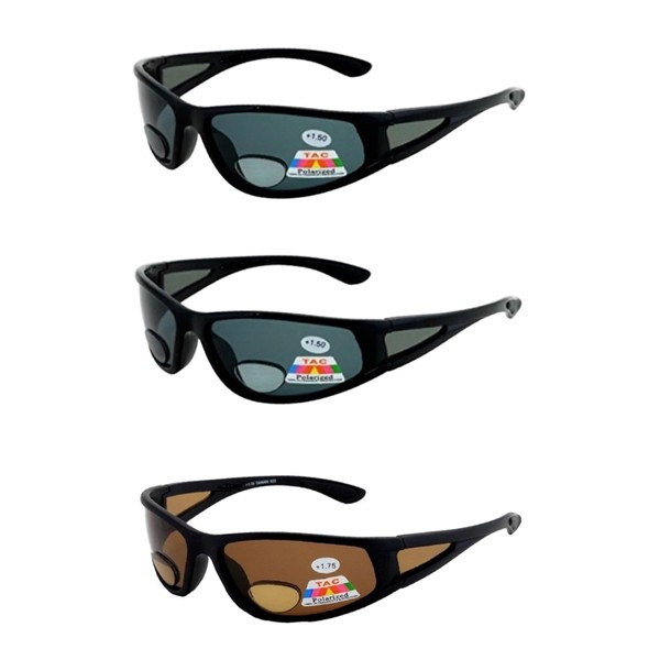 3 Pair Polarized Outdoor Reading Bifocal Sunglasses with Side Protection