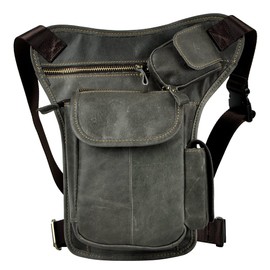 Leather Waist Pack Drop Leg Bag for Men Women Belt Bumbag Multi-Function Motorcycle Bike Outdoor Sports Tactical Cycling Riding Hiking Camping Daypack Deep Gray