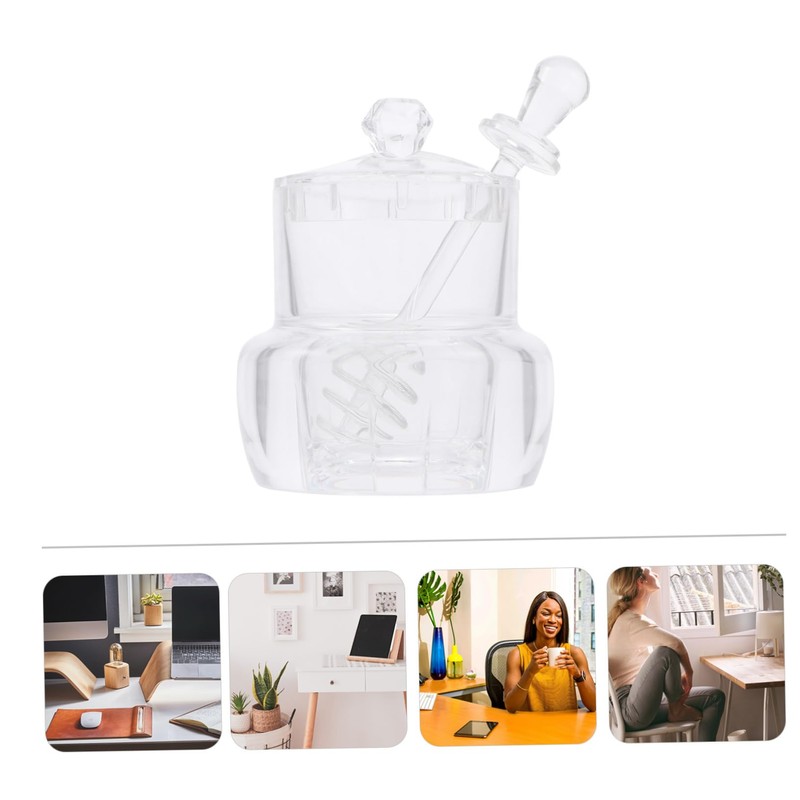 SHOWERORO 1set Acrylic Honey Pot Lid and Dipper Convenient Syrup