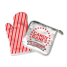 Christmas Home Decoration | Kitchen Decor | Candy Cane Stripes | Oven Mitt Pot Holder | Old Fashion XMAS | Rustic Holiday Accents | Christma Gift Santa Reindeer Elf Grandma Clause (Candy Canes)