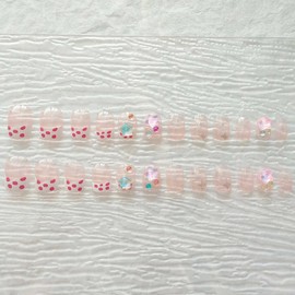 Hkanlre Short Press on Nails 3D Fake Nails Tips Full Cover Cute False Nails for Women and Girls 24PCS