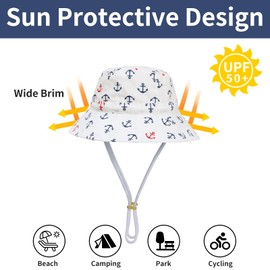 MASOCIO Baby Children's Sun Hat Summer Hat Girls Boys with Wide Brim Fishing Hat Adjustable, White