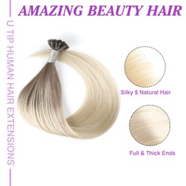 ABH AMAZINGBEAUTY HAIR U Tip Hair Extensions U Tip Real Human Hair Extensions Long Remy Human Hair Extensions Balayage U Tip Hair Extensions Hair Ombre Ash Brown to Blonde #B8-60 50g/s 16 Inch