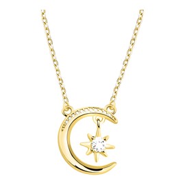 Sofia Milani - Women's Necklace 925 Silver with Zirconia Stones - Moon Pendant, Gold, Cubic Zirconia