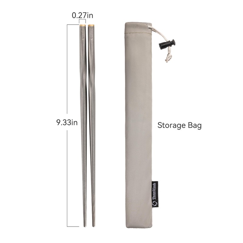 Thous Winds Titanium Chopsticks with Storage Bag, Lightweight Reusable Camping