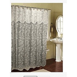 spring Home Romance Lace Beige Fabric Shower Curtain with an Attached Valance, 70 X 72 Long