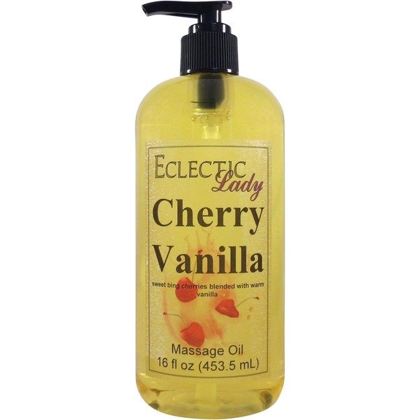 Cherry Vanilla Massage Oil, 16 oz, With Sweet Almond Oil and Organic Jojoba Oil, Preservative Free