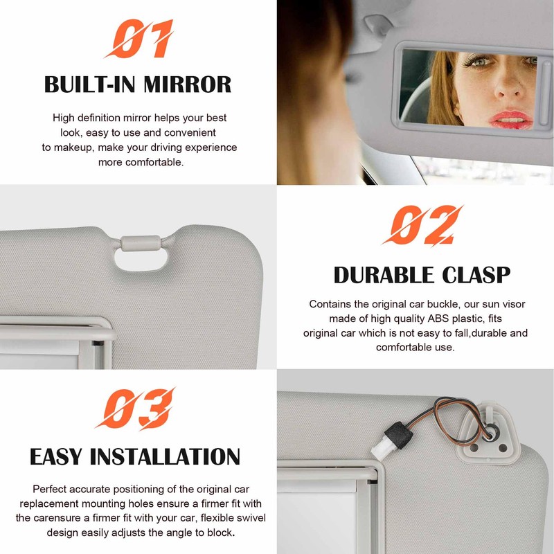 Gray Passenger Right Side Sun Visor Replacement Compatible with Nissan