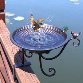HLQMFHT Solar Bird Bath,Deck Bird Bath with Solar Fountain,Metal Bird Bath Bubbler,Deck Mounted Bird Bath,Adjustable Sturdy Balcony Bird Bath,Patio Garden Decor（Bronze）