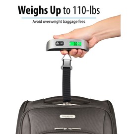 Fosmon Digital Luggage Scale (2 Pack), LCD Display Backlight Temperature Baggage Scale w/ 110lbs Capacity, Portable Stainless Steel Hanging Luggage Weight Scale w/ Tare Function for Travelers - Silver
