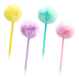 GSHLLO 4 Pcs Pom Pom Ballpoint Pens Cute Fuzzy Fluffy Multi Color Pen Colorful Plush Plastic Rollerball Pen Signature Ball Point Pens Stationery Supplies for Office Meeting