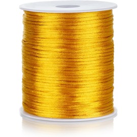 FQTANJU 2mm Nylon Satin Cord, 100 Yards Nylon Cord Satin String for Bracelet Jewelry Making Silky Rattail Macrame Trim Cord Necklace Bulk Beading Thread Kumihimo Chinese Knot Craft (Earthy Yellow)