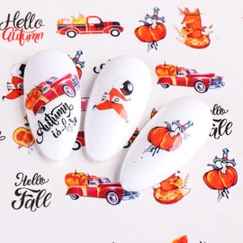 Fall Nail Stickers, Maple Leaf Nail Decals Water Transfer Nail Decals Autumn Maple Leaves Pumpkin Turkey Thanksgiving Nail Designs for Acrylic Nails Watermark Nail Art Decoration(12Sheets)