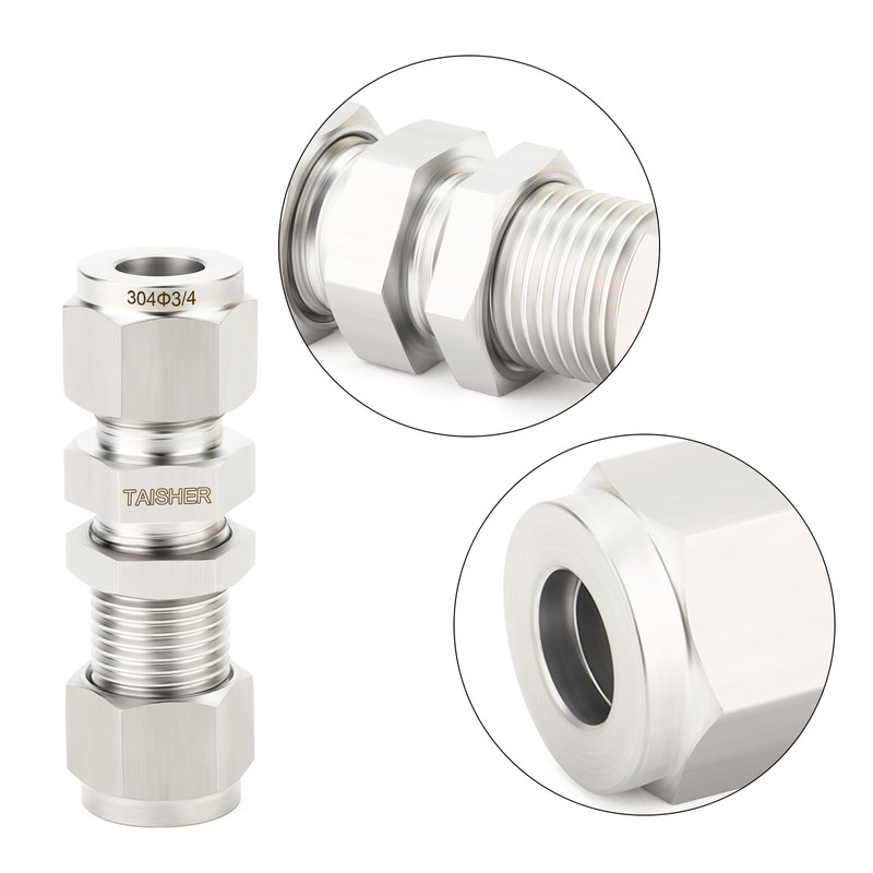 TAISHER 1PCS 304 Stainless Steel Thru-Bulk Bulkhead Compression Tube Pipe
