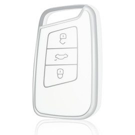 OFF WE GO Key Cover for VW Car Key Case for Volkswagen Golf Passat Alltrack Arteon Atlas Jetta Skoda Kodiaq Superb A7 3 Buttons TPU Car Key Protective Case Key Box White Silver