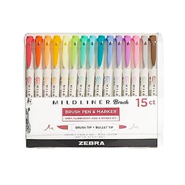 Zebra - Mildliner Brush Pincel De Punta Fina Y Pincel/Plumon Colores Variados 15 Piezas México