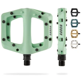 AARON - Dirt Plastic Pedals Industrial Ball Bearings - Non-Slip with Top Grip and Flat Design - Platform Pedals for Dirt Bikes, E-bikes, Mountain Bikes (MTB) & Trekking Bikes and many more - Mint
