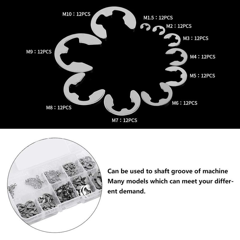 Akozon Retaining Ring Set, E Clip Replacement Set, 120 Pieces,