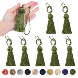 Fenghuangwu 8PCS Tassel Key Colorful Tassel for Cord Loop,Elegant Handmade DIY Craft Accessory Home Decoration (Green)