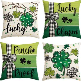 Alluckia Happy St. Patrick's Day Pillow Covers 18 x 18 Inch 4PCS Green Shamrock Good Luck Leprechaun Hat Pinch Me Farmhouse Throw Pillowcases Home Sofa Couch Cushion Decoration (Lucky, 18 x 18 Inch)