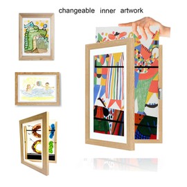 Ciyar Kids Artwork Frames Picture Displayer Magnetic Front Opening Album Storage A4, 8.5x11, 10x12.5 Changeable Holds 150pcs Paper (8.5 X 11, Wood - 2pcs)