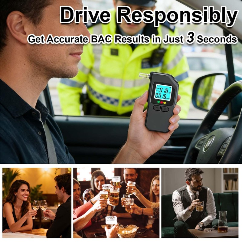 Portable Breathalyzer Alcohol Tester, Fast Accurate Sensor, Triple LED Smart