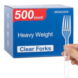 MOACOCK 500 Count Clear Disposable Plastic Forks, Heavy Weight Disposable Forks Plastic Utensils for Parties, Picnics, Big Event, Daily Use