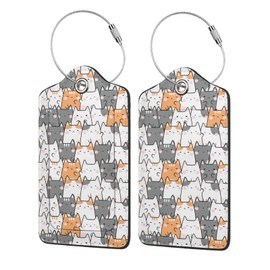 Kawaii Cute Cats 2 Pack Luggage Tag for Suitcase Label Cute Unique Leather Suitcase Tags Identifiers with PU Privacy Name Address Labels & Durable Steel Loop for Women Men Travel