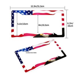 American Flag Eagle Patriotic License Plate Frames Covers Holders US American Waving Flag Eagle Car Tags Frames Holders Stainless Aluminum 2 Pack 4 Holes Decorative 2 Pcs Set for Men Women Vehicle