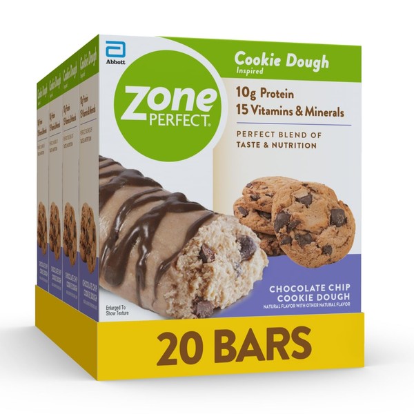 ZonePerfect Protein Bars, 10g Protein, 17 Vitamins & Minerals, Nutritious Snack Bar, Chocolate Chip Cookie Dough, 20 Bars