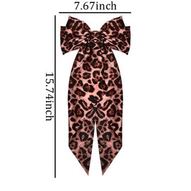 Pink Leopard Hair Bow Ribbon Clips for Women Oversized Cheetah Print hair Bows Barrettes Leopard Hair Clips Bowknot Ponytail Holder Long Tail Edgy Fashion Stylish Leopard Cheetah Hair Accessories