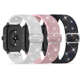 3 Pack Nylon Bands Compatible with Woneligo/Fitpolo Smart Watch, 22mm Soft Elastic Straps for Quican/Tensky/Aeac ID208 Plus/Veryfit IDW28/TOOBUR/Tensky/ENOMIR/Amzhero/WNH IDW19 Glitter Bands for Women