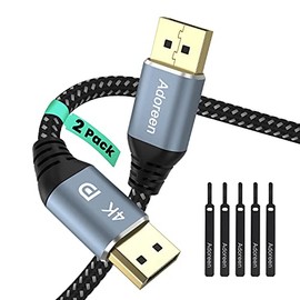 4K DisplayPort Cable 10 feet/2 Pack, Adoreen Braided DP to DP 1.2 Cable (from 1.5 to 50ft) 4K@60Hz 2K@165Hz@144Hz 1440p Display Port for 3D, PC TV,Gaming Monitor with 5 Cable Ties(3.05m)-NOT HDMI