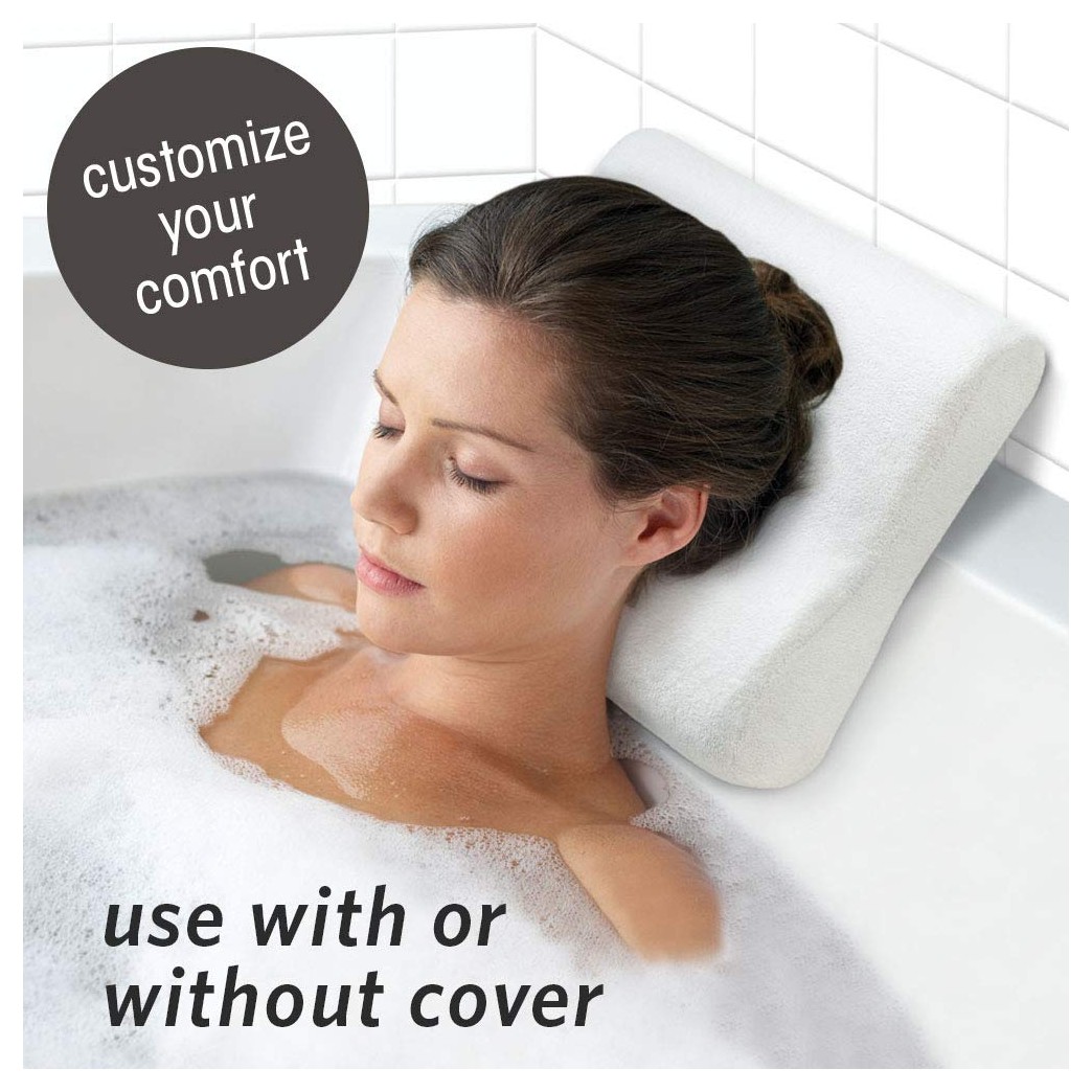 MICRODRY Dual Function Cushioned Bath Pillow with Removable Cover & Freshening CharTech Technology, 12”x12”x4”, White