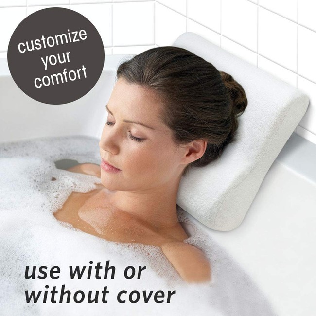 MICRODRY Dual Function Cushioned Bath Pillow with Removable Cover & Freshening CharTech Technology, 12”x12”x4”, White