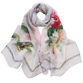 FAIRYGATE Ladies Scarves Lightweight Clearance Women Silk Scarf Long & Large Floral Pattern Shawl and Wraps Neckerchief Shawl Shawls for Weddings Chiffon Scarfs A5117