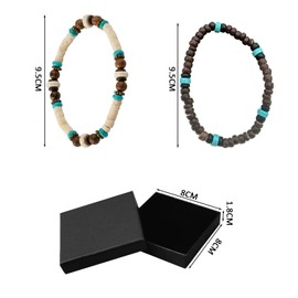 JTMKYO 2 Pieces Surf Bracelets and 1 Piece Gift Box, Bohemian Beaded Bracelets, Hippie Surf Beach Bracelets, Stylish Retro Friendly Bracelets for Men Women