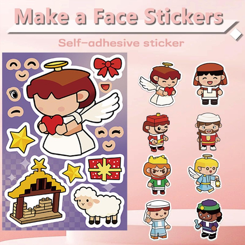 32 Sheets Christmas Religious Make a Face Sticker Make Your